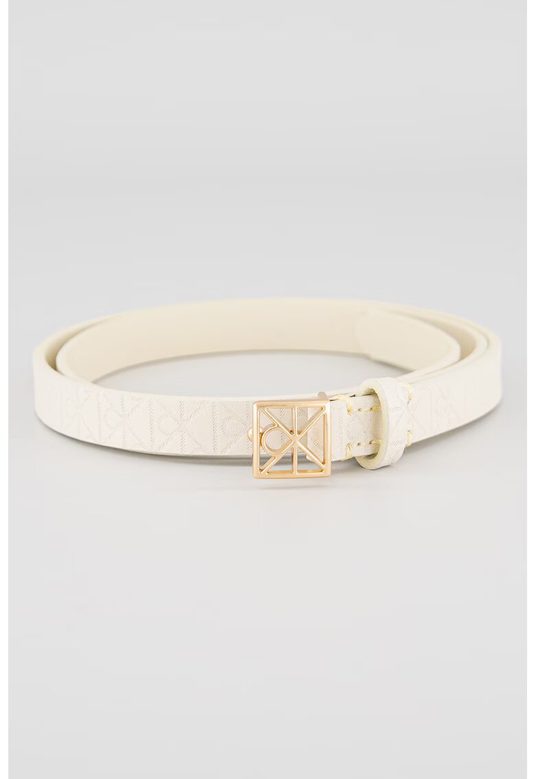 Calvin Klein Curea de piele cu model monograma - Alb fildes