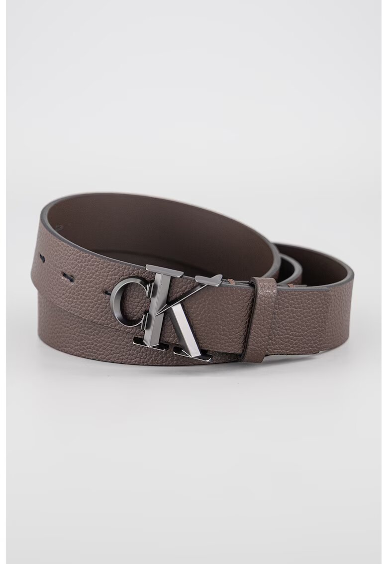 Calvin Klein Curea din piele cu logo metalic - Maro inchis