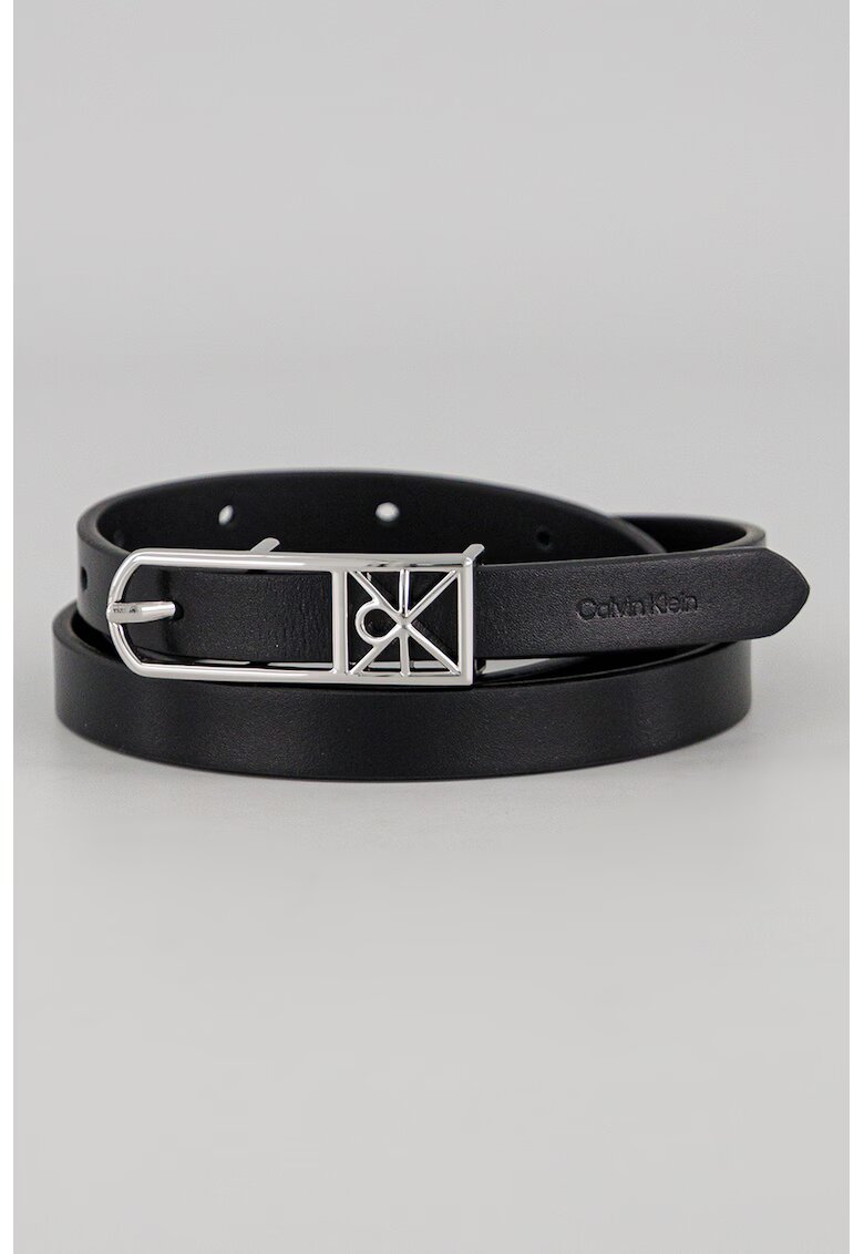 Calvin Klein Curea skinny din piele cu catarama logo metalica - Negru