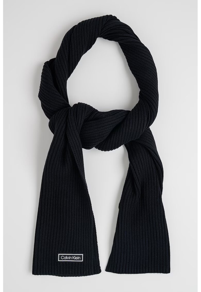 Calvin Klein Fular striat cu aplicatie logo discreta - Negru