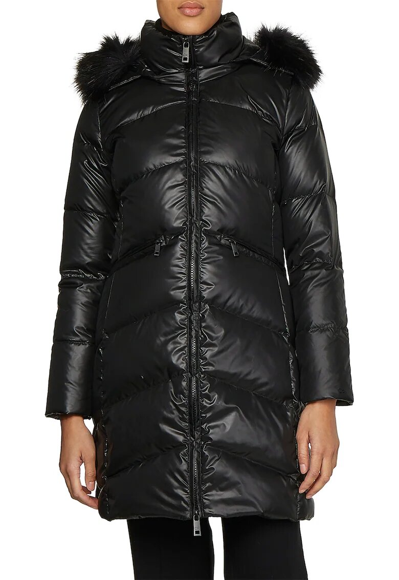 Calvin Klein Geaca lunga matlasata cu gluga - Negru