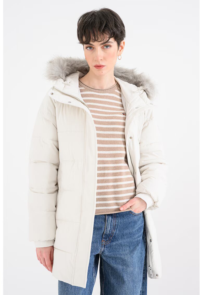 Calvin Klein Geaca matlasata cu gluga - Crem