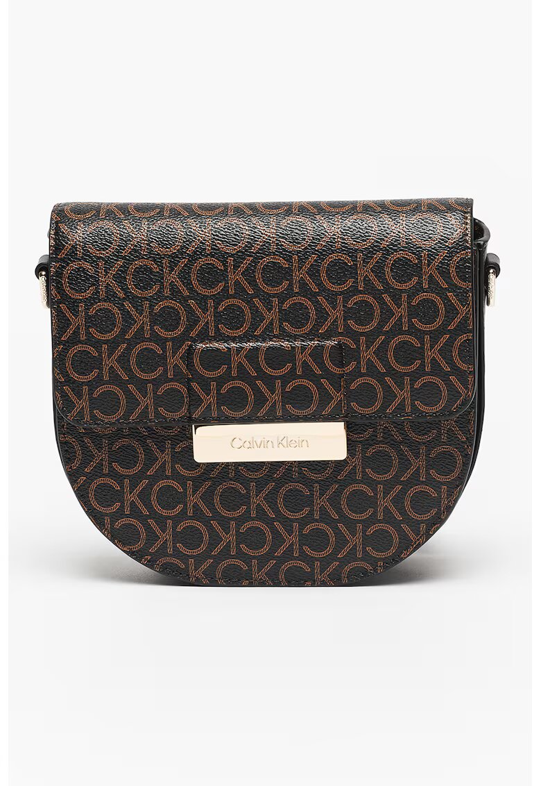 Calvin Klein Geanta crossbody de piele ecologica cu imprimeu logo - Maro inchis