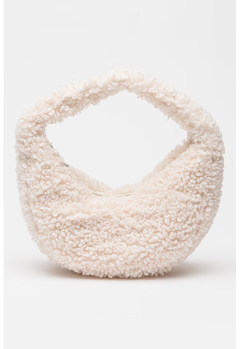 Calvin Klein Geanta din material teddy si blana sherpa cu bareta de umar - Bej deschis