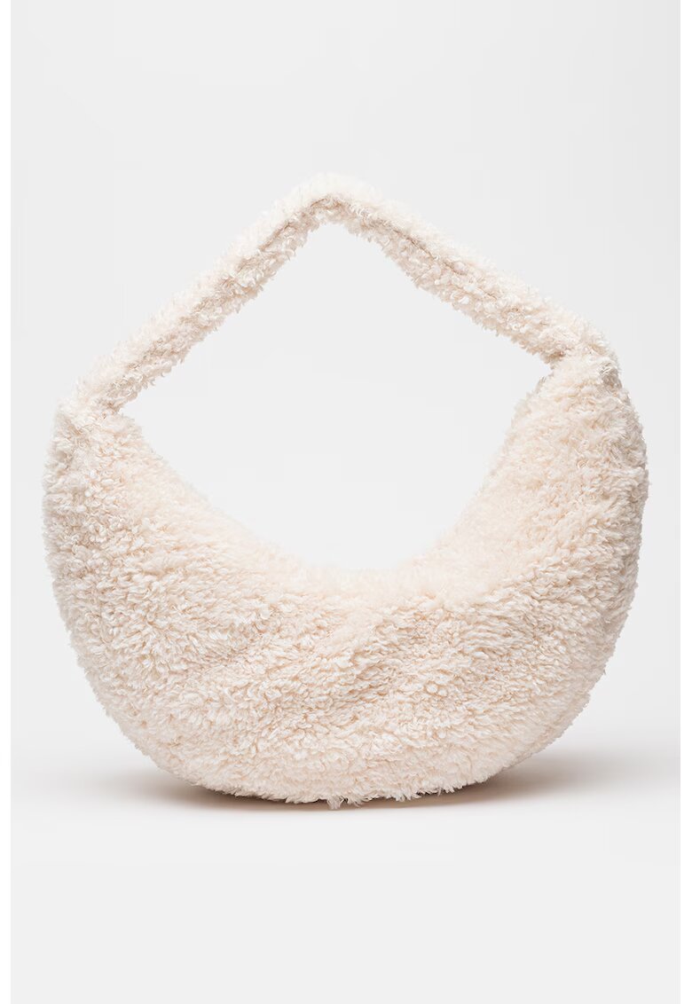 Calvin Klein Geanta shopper din blana sherpa si material teddy - Crem