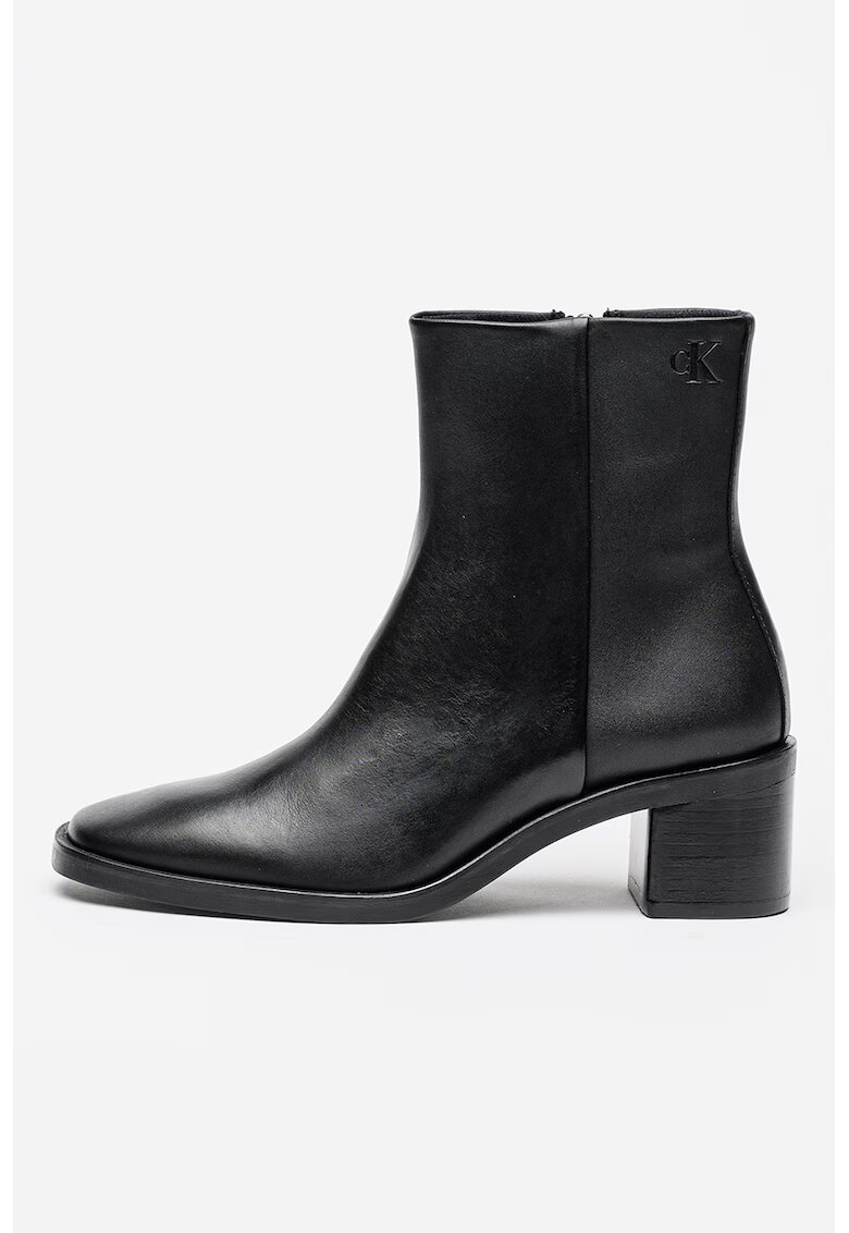 Calvin Klein Ghete din piele cu toc masiv si varf patrat - Negru