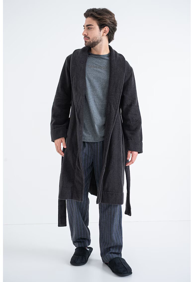 Calvin Klein Halat de bumbac cu cordon in talie - Gri antracit