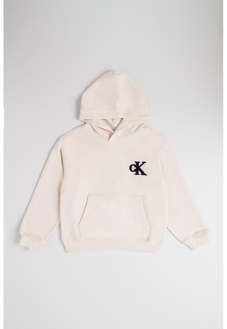 Calvin Klein Hanorac cu buzunar kangaroo si logo brodat - Bej deschis