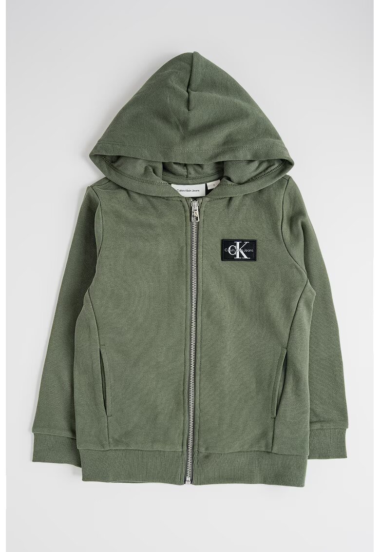 Calvin Klein Hanorac cu fermoar si buzunare laterale - Verde feriga