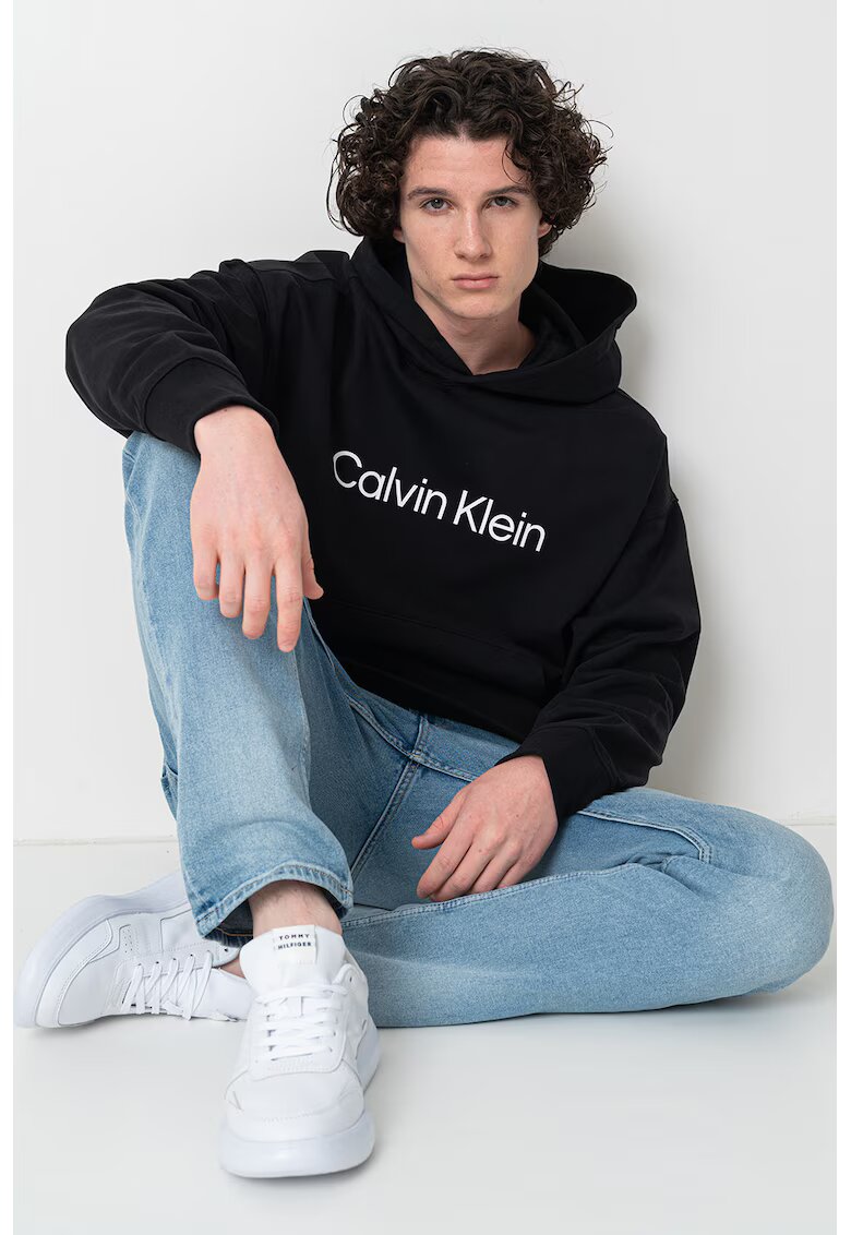 Calvin Klein Hanorac cu imprimeu logo si buzunar kangaroo - Alb/Negru