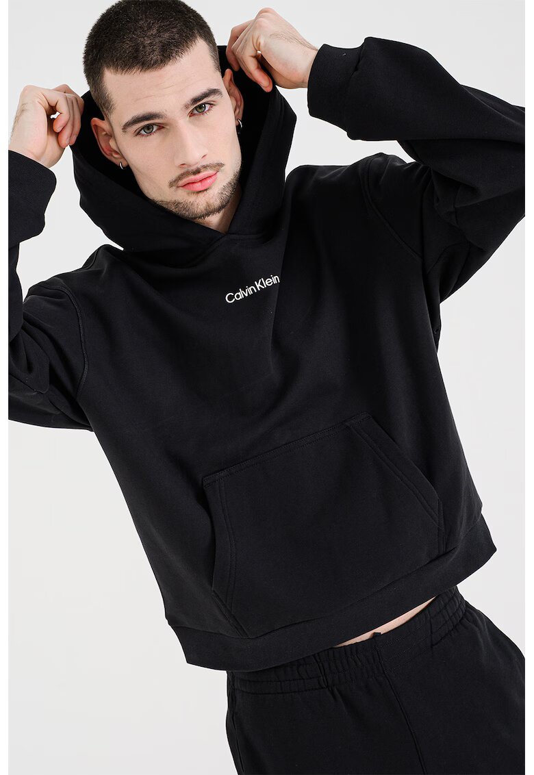 Calvin Klein Hanorac cu imprimeu logo si buzunar kangaroo - Negru