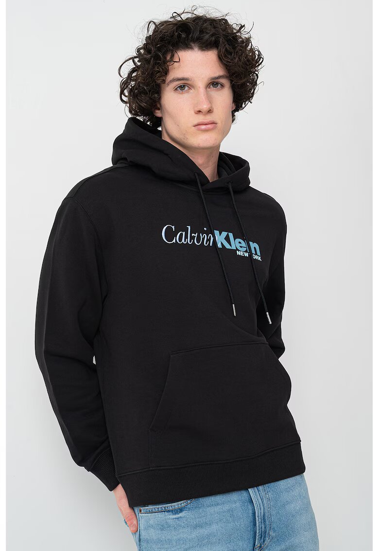 Calvin Klein Hanorac cu logo si buzunar kangaroo - Negru/Albastru prafuit