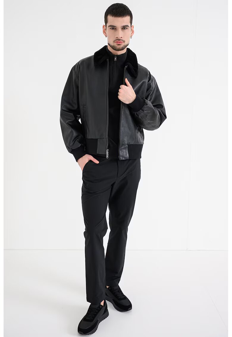 Calvin Klein Jacheta din piele cu guler - Negru