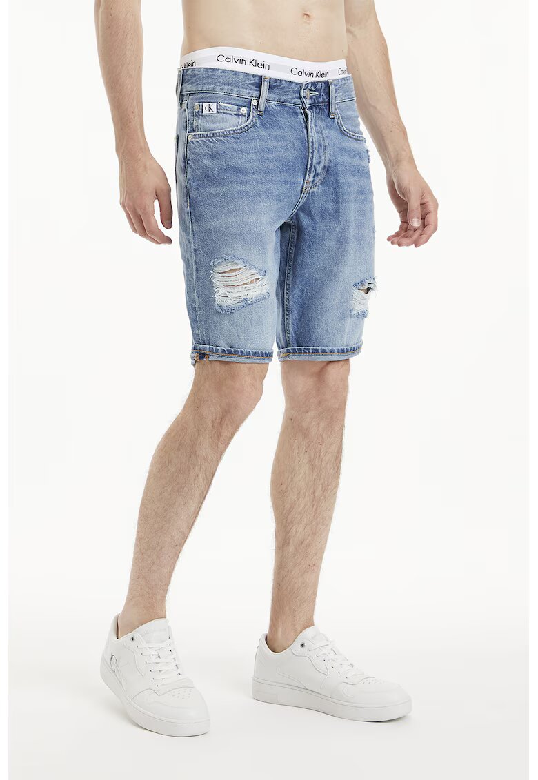 Calvin Klein Jeans Bermude din denim cu talie medie si rupturi decorative