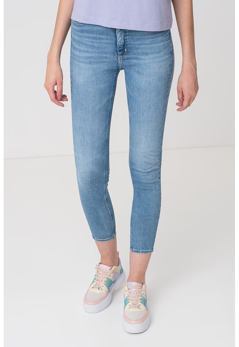 Calvin Klein Jeans Blugi crop skinny cu talie inalta - Albastru deschis