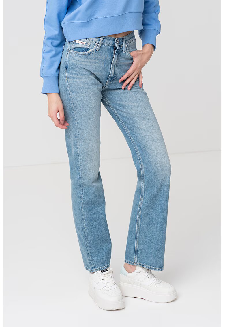 Calvin Klein Jeans Blugi drepti cu talie inalta - Albastru deschis