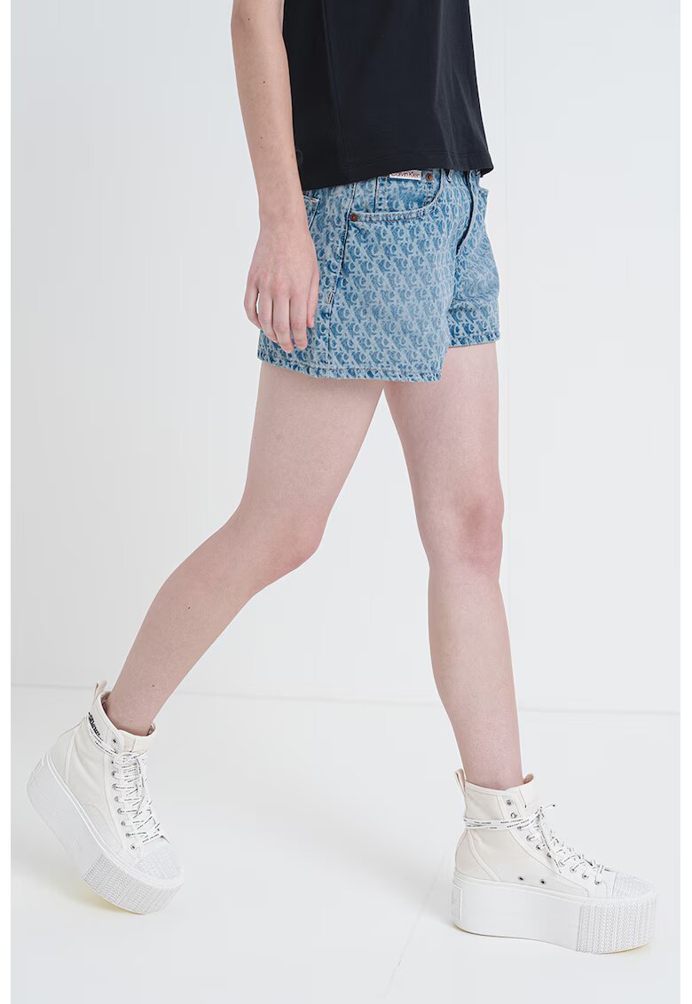 Calvin Klein Jeans Blugi scurti cu logo - Albastru melange