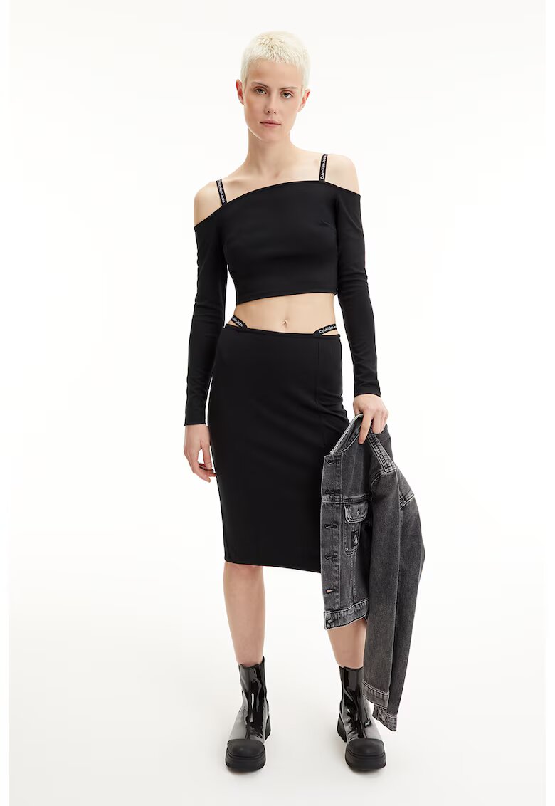 Calvin Klein Jeans Bluza crop cu decupaje pe umeri