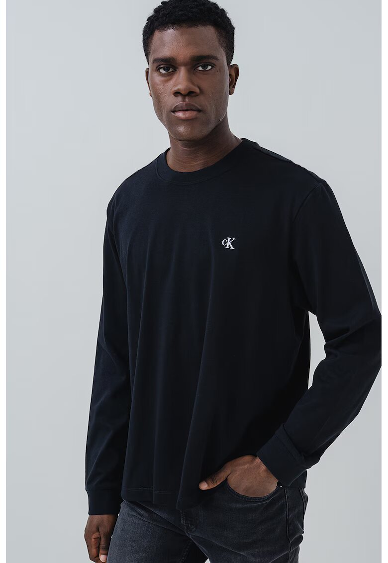 Calvin Klein Jeans Bluza de bumbac cu logo discret - Negru