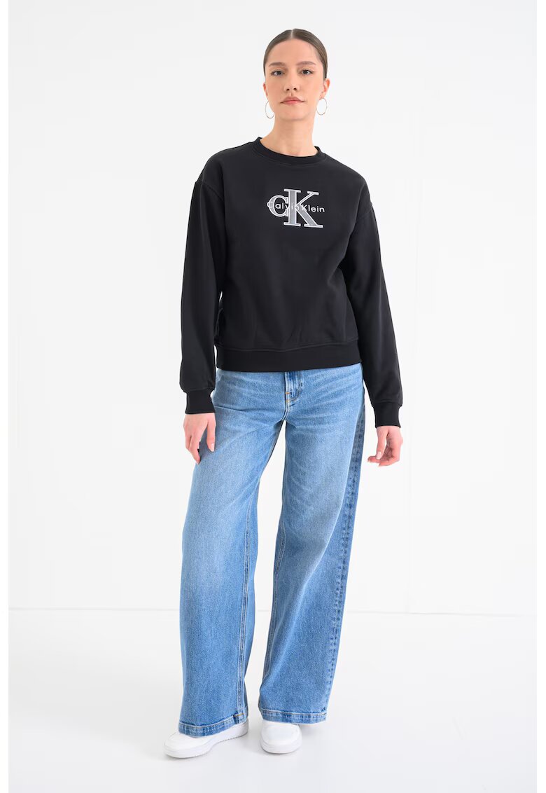 Calvin Klein Jeans Bluza de trening cu imprimeu logo si maneci cazute - Negru