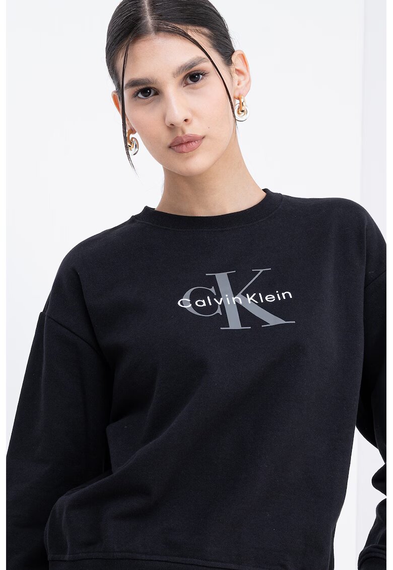 Calvin Klein Jeans Bluza de trening cu maneci cazute si imprimeu logo - Negru
