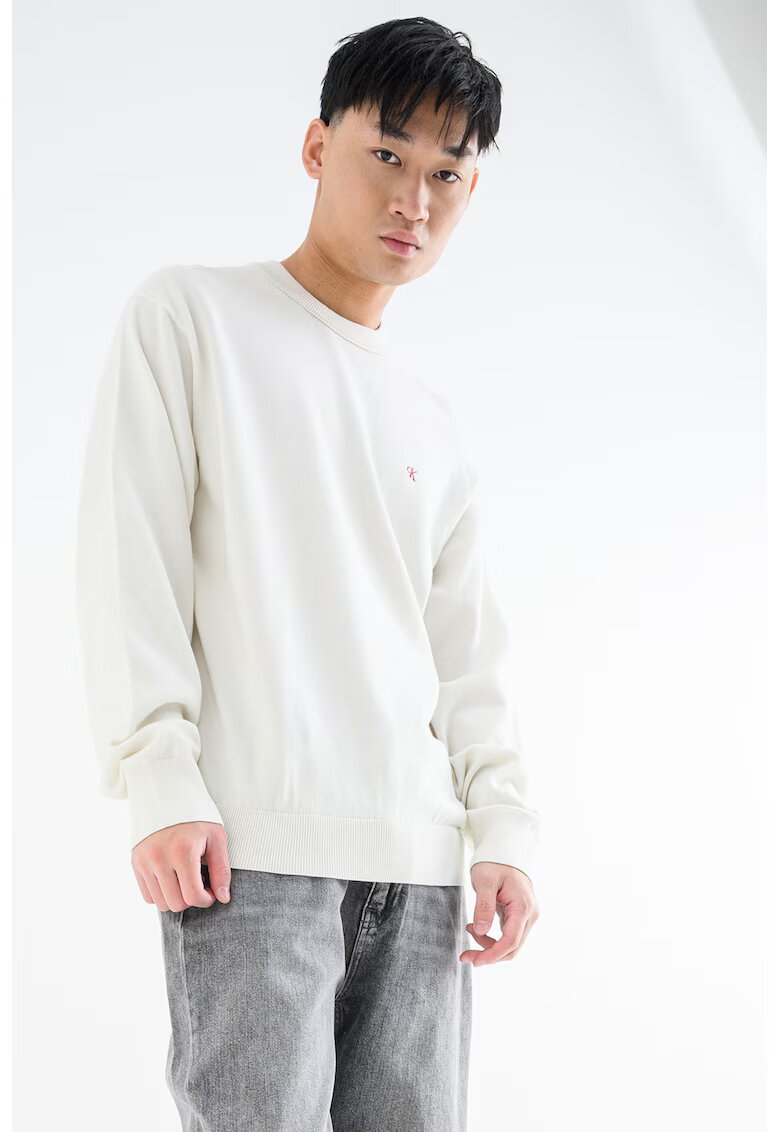 Calvin Klein Jeans Bluza de trening din bumbac cu decolteu la baza gatului - Alb