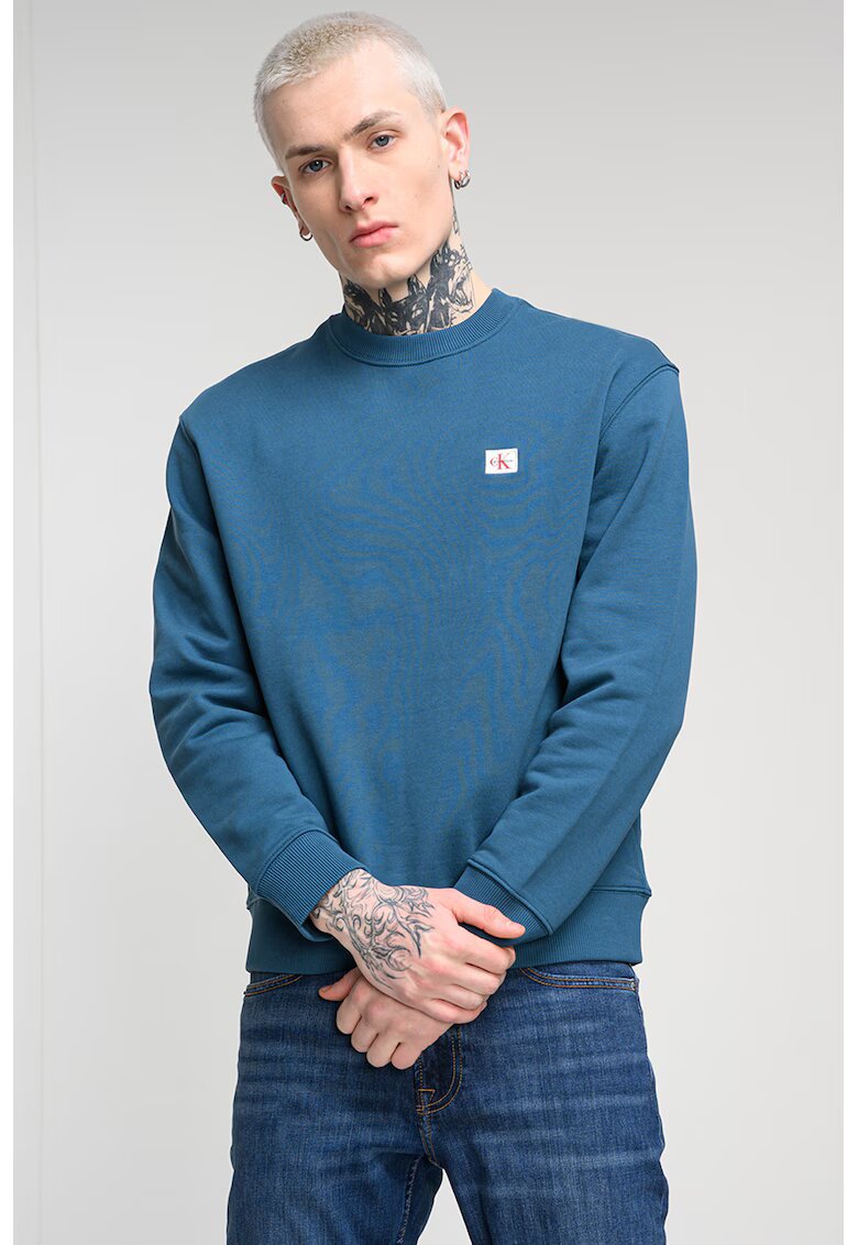 Calvin Klein Jeans Bluza de trening lejera cu decolteu la baza gatului - Albastru petrol