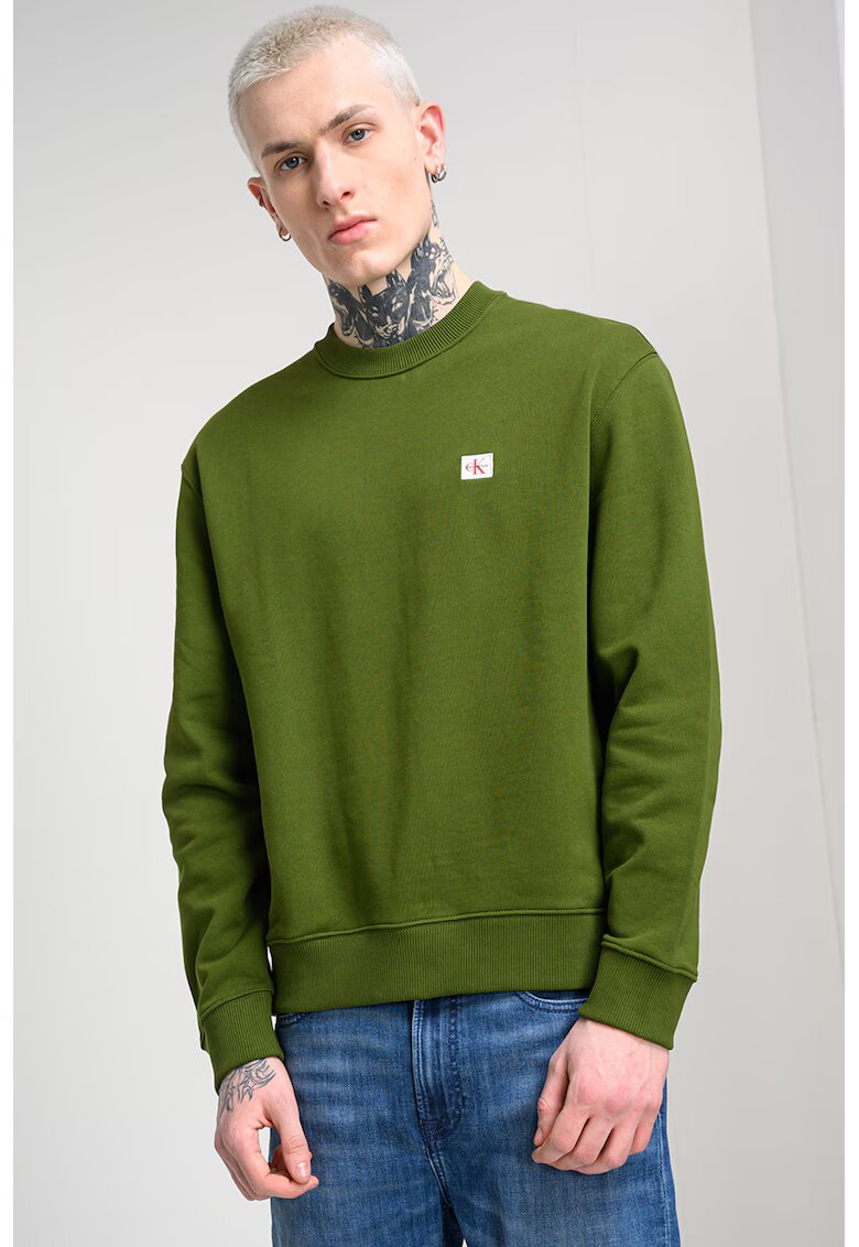 Calvin Klein Jeans Bluza de trening lejera cu decolteu la baza gatului - Verde
