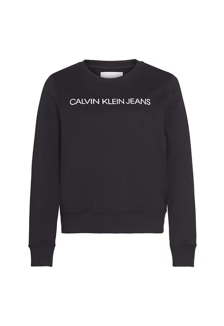 Calvin Klein Jeans Bluza sport cu decolteu la baza gatului si imprimeu logo - Alb/Negru