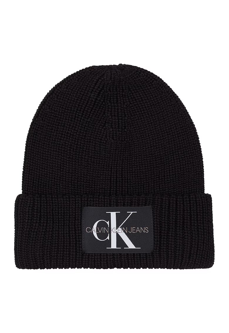 Calvin Klein Jeans Caciula din amestec de lana - cu aplicatie logo - Alb/Negru