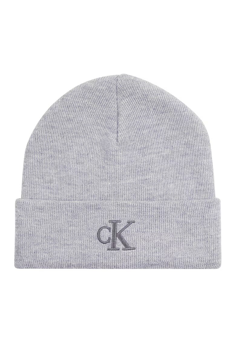 Calvin Klein Jeans Caciula tricotata fin cu logo brodat - Gri deschis melange
