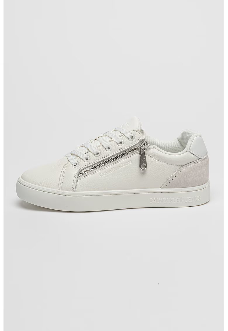 Calvin Klein Jeans CALVIN KLEIN - Pantofi sport de piele cu detaliu cu fermoar - Alb