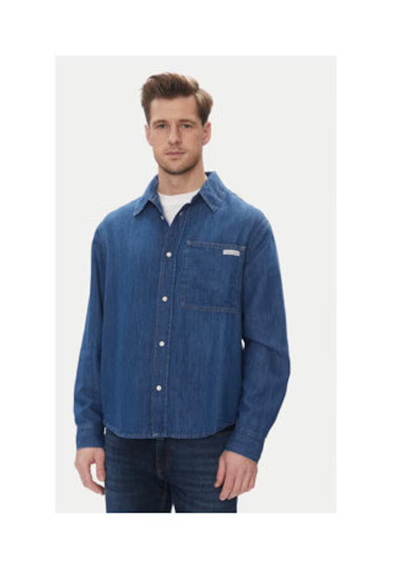 Calvin Klein Jeans Camasa barbati - bleumarin - bumbac/bumbac reciclat/linen/lyocell -