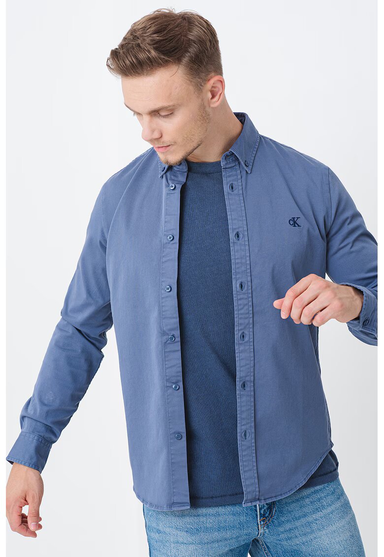 Calvin Klein Jeans Camasa cu logo mic brodat - Albastru prafuit