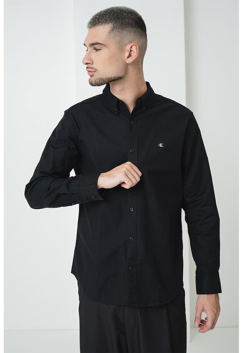 Calvin Klein Jeans Camasa din amestec de bumbac cu guler fixat cu nasturi - Negru