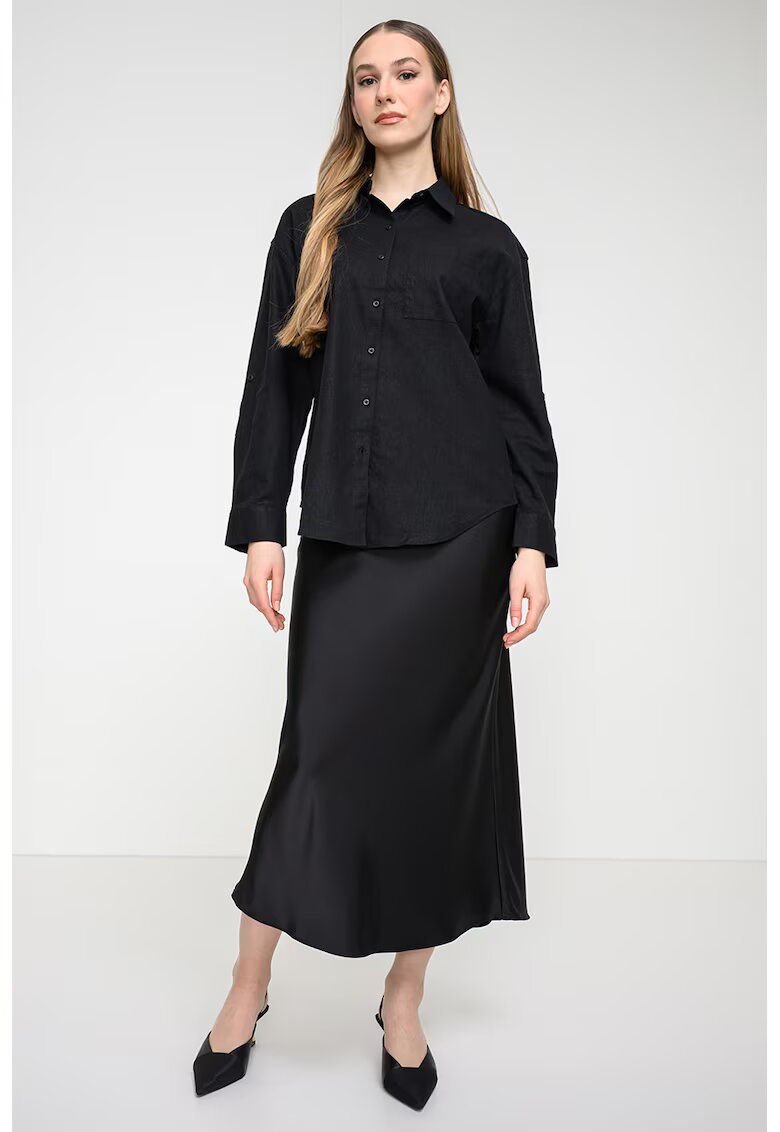 Calvin Klein Jeans Camasa din amestec de in cu buzunar pe piept - Negru