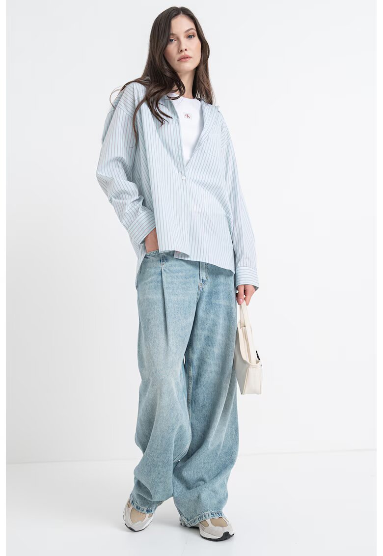 Calvin Klein Jeans Camasa supradimensionata cu maneci lungi - Negru/Verde menta