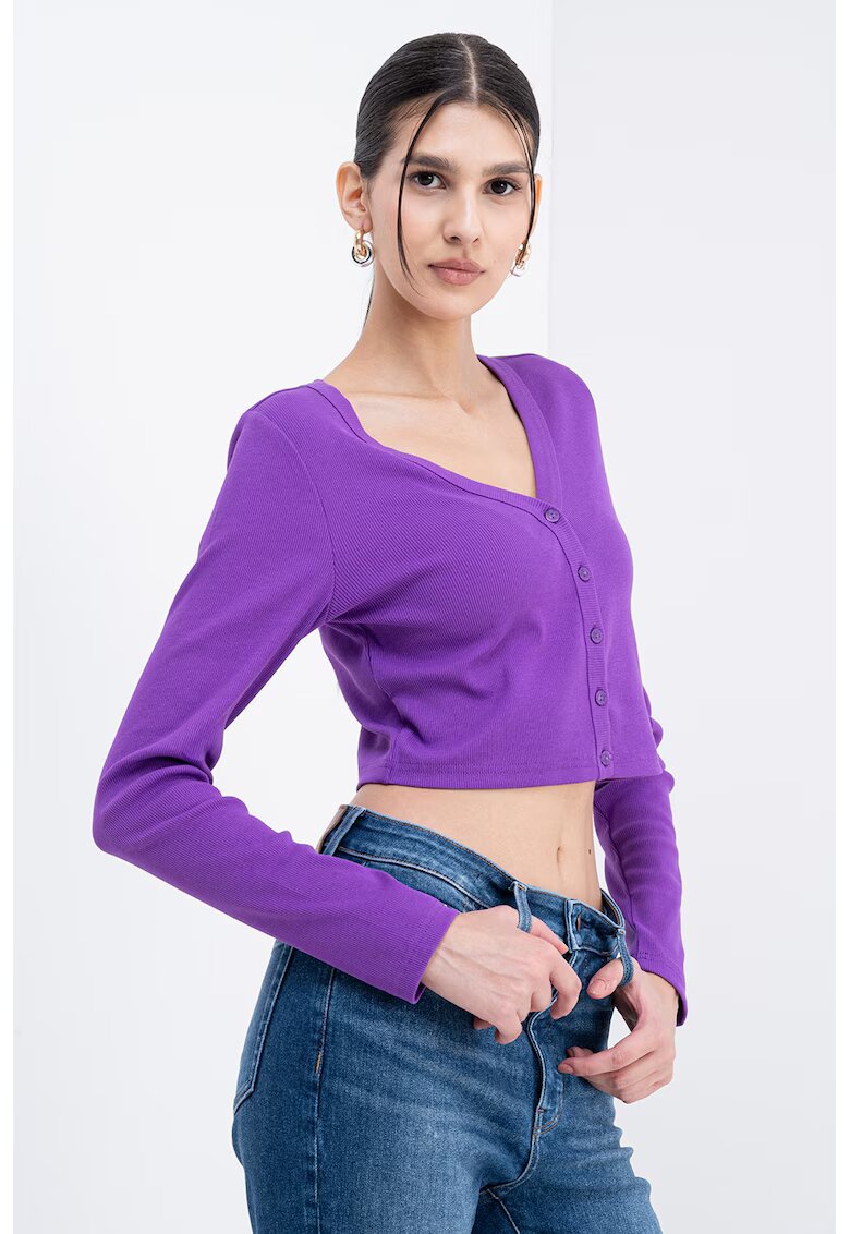 Calvin Klein Jeans Cardigan crop cu decolteu in V - Violet