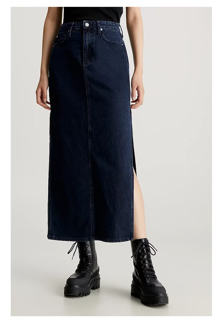 Calvin Klein Jeans Fusta din denim cu slit lateral -