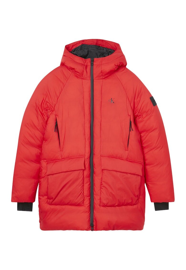 Calvin Klein Jeans Geaca parka cu vatelina - gluga si detaliu logo - Rosu