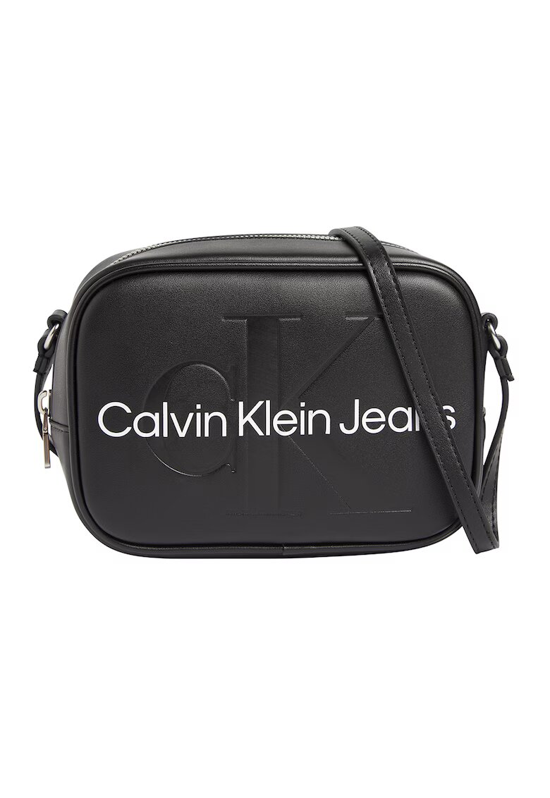 Calvin Klein Jeans Geanta crossbody de piele ecologica cu logo - Negru