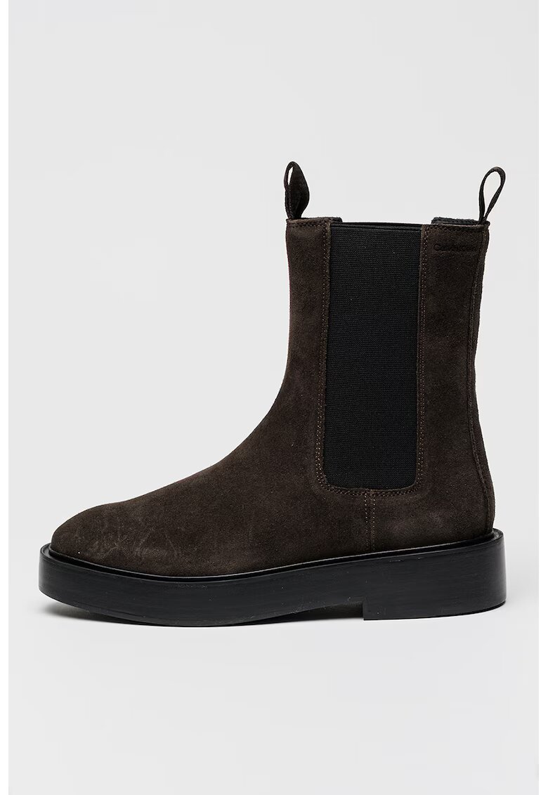 Calvin Klein Jeans Ghete Chelsea de piele intoarsa - Maro inchis