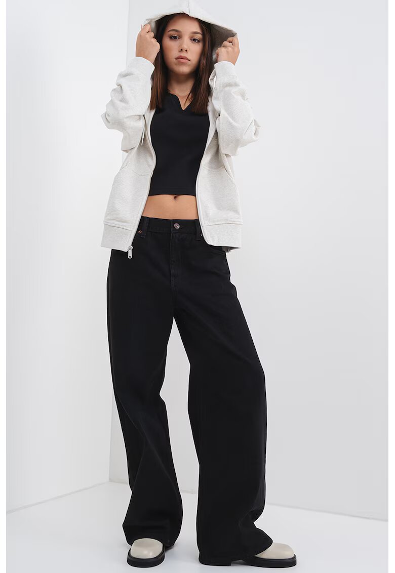 Calvin Klein Jeans Hanorac cu fermoar si maneci cazute - Gri deschis