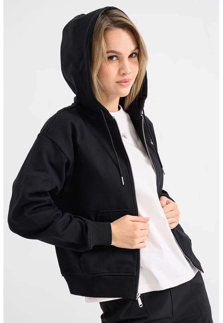 Calvin Klein Jeans Hanorac cu fermoar si maneci cazute - Negru