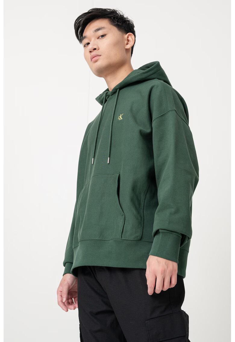 Calvin Klein Jeans Hanorac cu snur de ajustare si buzunar kangaroo - Verde englez