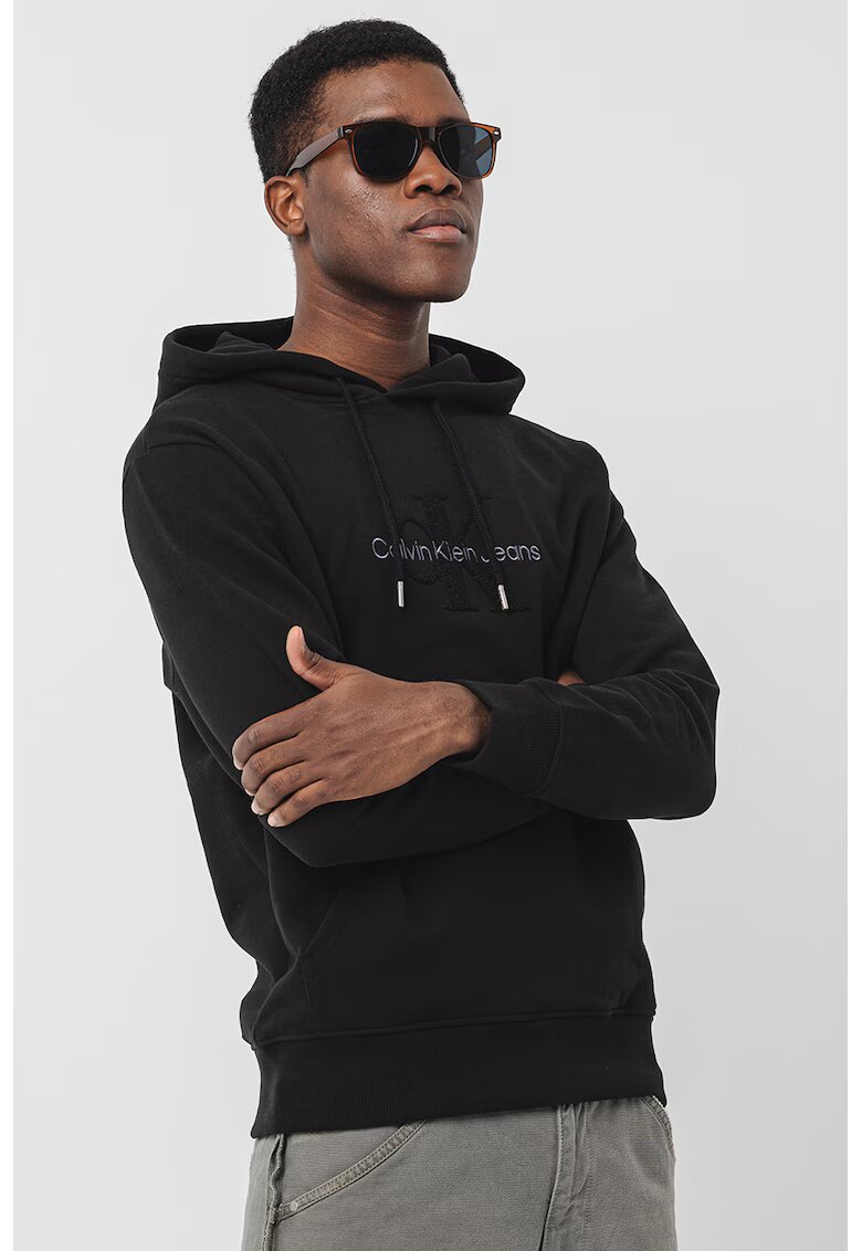 Calvin Klein Jeans Hanorac cu snur si logo - Negru