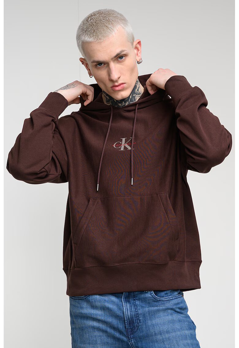 Calvin Klein Jeans Hanorac din amestec de bumbac cu buzunar kangaroo - Maro cognac