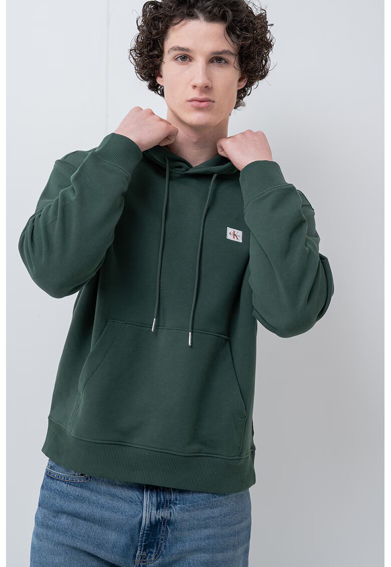 Calvin Klein Jeans Hanorac din bumbac cu buzunar kangaroo - Verde englez