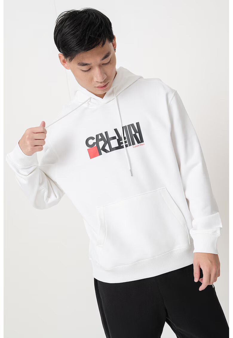 Calvin Klein Jeans Hanorac din bumbac cu imprimeu logo - Alb/Negru