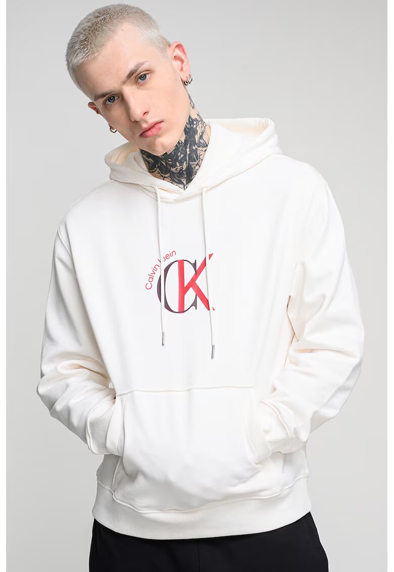 Calvin Klein Jeans Hanorac lejer cu buzunar kangaroo - Crem